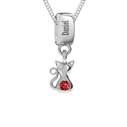 Happy Cat Pendant in 925 Sterling Silver with Garnet
