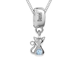 Happy Cat Pendant in 925 Sterling Silver with Aquamarine