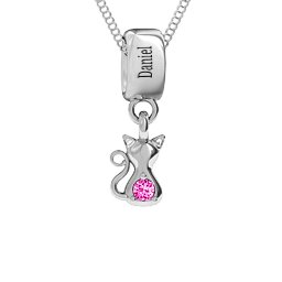 Happy Cat Pendant in 925 Sterling Silver with Pink Tourmaline