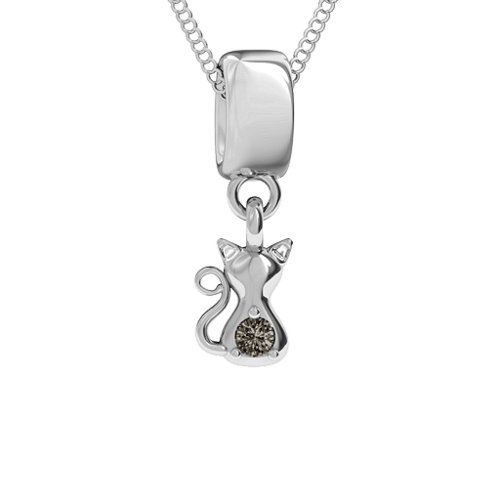 Happy Cat Pendant – Sterling Silver with Smokey Quartz