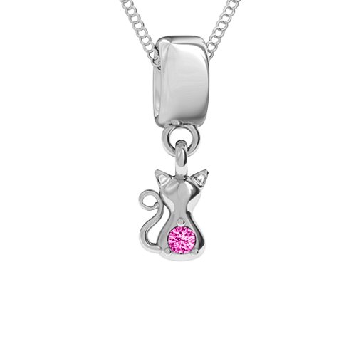 Happy Cat Pendant – Sterling Silver with Pink Tourmaline