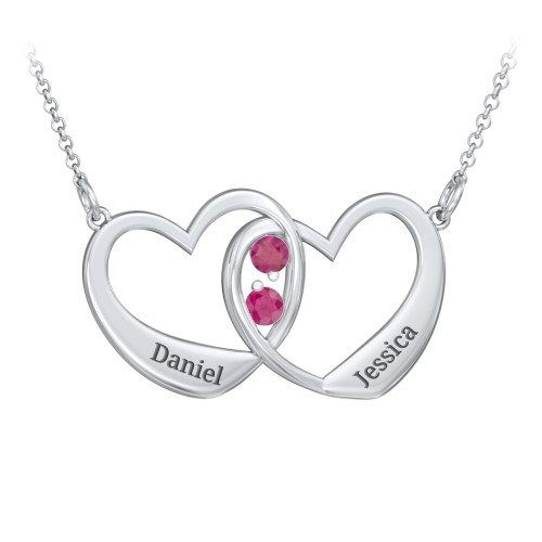 Merging Hearts Pendant – Sterling Silver with Ruby