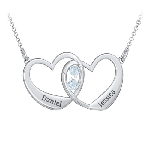 Merging Hearts Pendant – Sterling Silver with Aquamarine