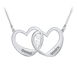 Merging Hearts Pendant in 925 Sterling Silver with Diamond