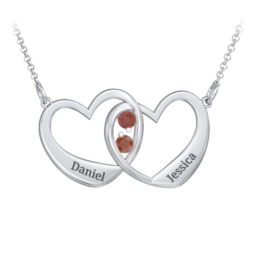 Merging Hearts Pendant – Sterling Silver with Garnet