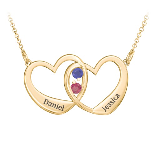 Merging Hearts Pendant – 10K Yellow Gold with Blue Sapphire and Ruby