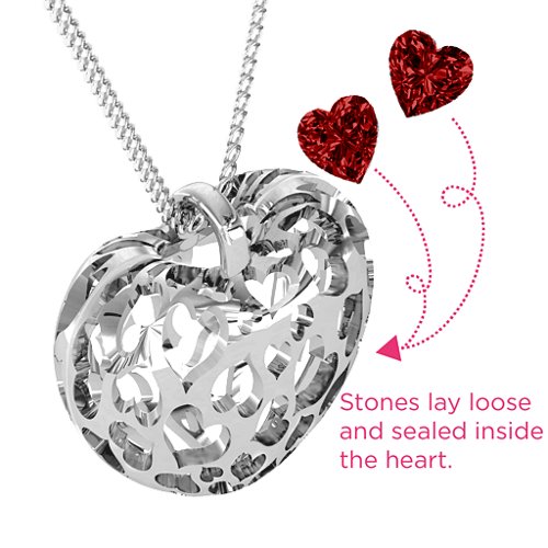 Caged Hearts Pendant With 2–6 Stones – Sterling Silver with Garnet