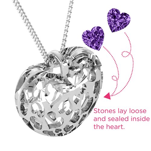Caged Hearts Pendant With 2–6 Stones – Sterling Silver with Amethyst