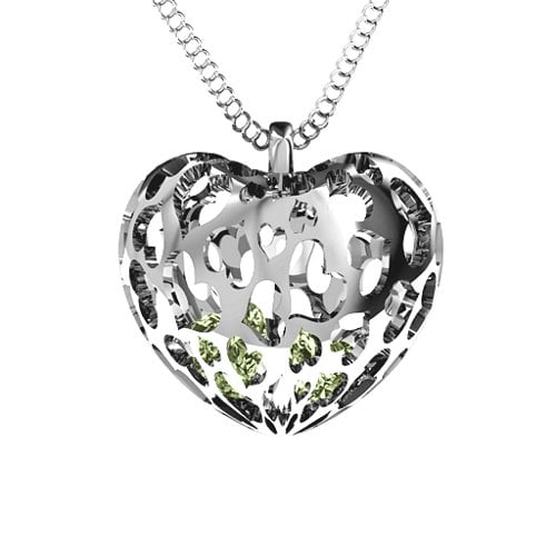 Caged Hearts Pendant With 2–6 Stones – Sterling Silver with Peridot