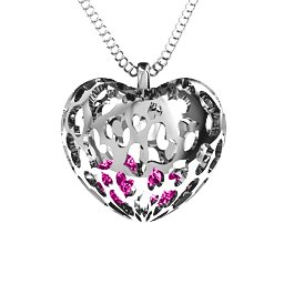 Caged Hearts Pendant With 2–6 Stones in 925 Sterling Silver with Pink Tourmaline, Ruby, Cubic Zirconia, Peridot, and Blue Sapphire