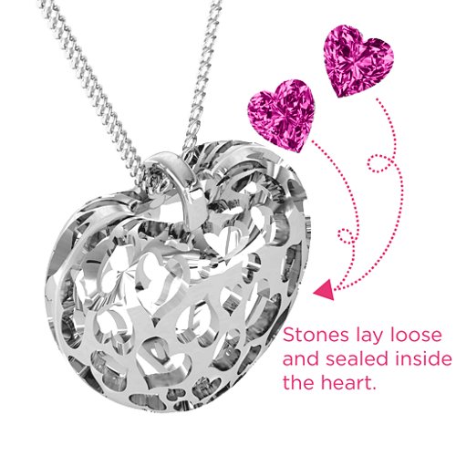 Caged Hearts Pendant With 2–6 Stones – Sterling Silver with Pink Tourmaline
