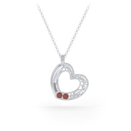 Engravable Filigree Heart Pendant with Birthstones