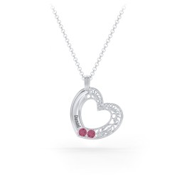 Engravable Filigree Heart Pendant with Birthstones