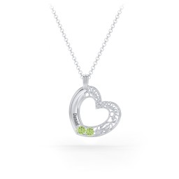 Engravable Filigree Heart Pendant with Birthstones