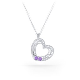 Engravable Filigree Heart Pendant with Birthstones