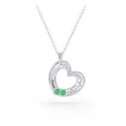 Engravable Filigree Heart Pendant with Birthstones