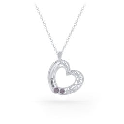 Engravable Filigree Heart Pendant with Birthstones