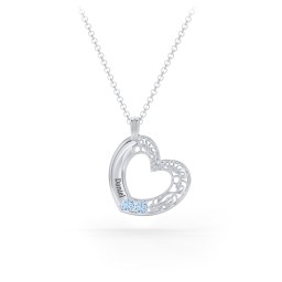 Engravable Filigree Heart Pendant with Birthstones