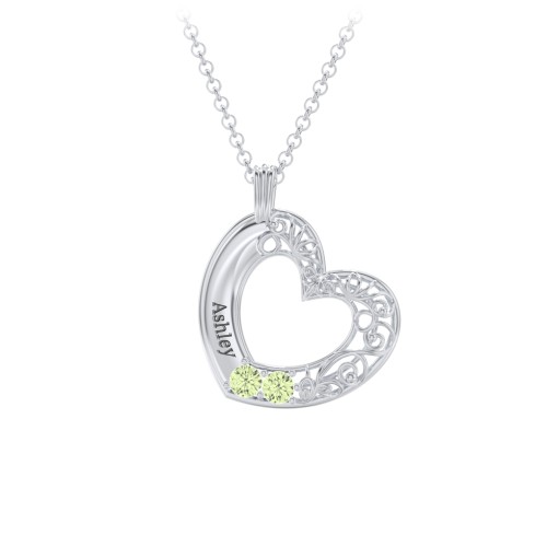 Engravable Filigree Heart Pendant with Birthstones