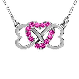 Triple Heart Infinity Pendant in 925 Sterling Silver with Pink Tourmaline