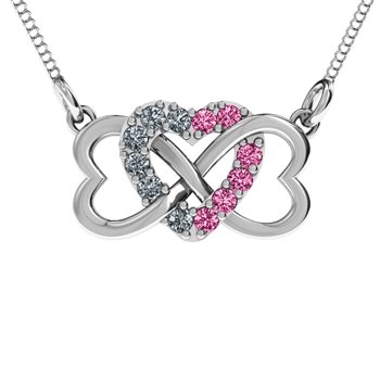 Sterling Silver Gemstone Birthstone Infinity Heart Necklace Triple Heart Pendant 