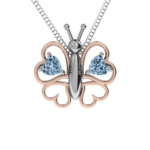 Love Butterfly Pendant – Sterling Silver with Aquamarine