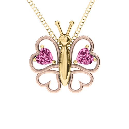 Love Butterfly Pendant – 10K Yellow Gold with Pink Tourmaline