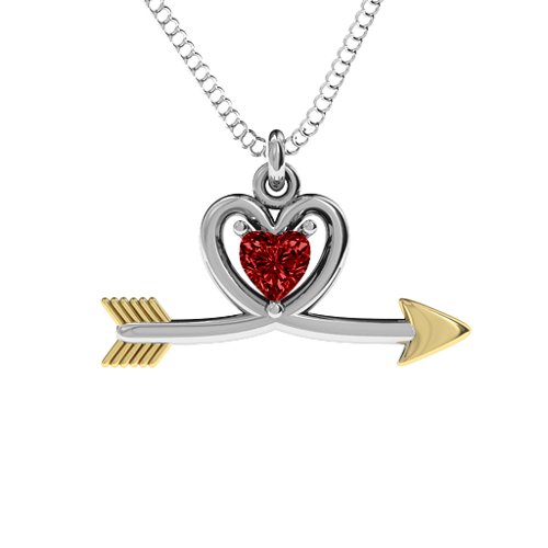 Heart & Arrow Pendant – Sterling Silver with Garnet