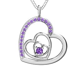 Hearts in Hearts Pendant in 925 Sterling Silver with Amethyst and Amethyst Premium Zirconia
