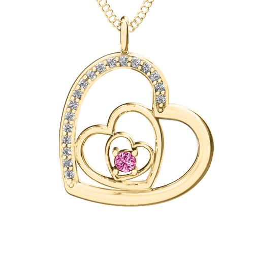 Hearts in Hearts Pendant – 10K Yellow Gold with Pink Tourmaline and White Premium Zirconia