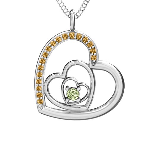 Hearts in Hearts Pendant – Sterling Silver with Peridot and Fancy Yellow Premium Zirconia
