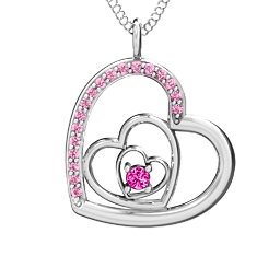 Hearts in Hearts Pendant in 925 Sterling Silver with Pink Tourmaline and Fancy Pink Premium Zirconia