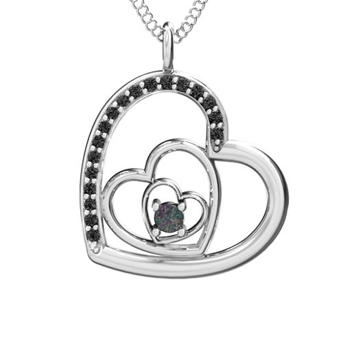 Hearts in Hearts Pendant – Sterling Silver with Alexandrite and Black Premium Zirconia