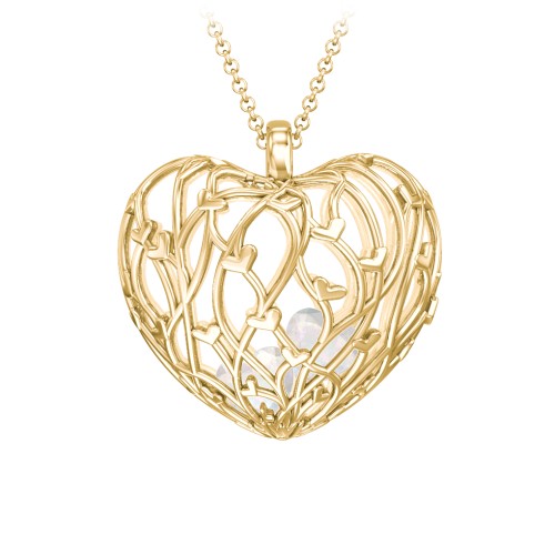 Organic Caged Hearts Pendant – 18K Gold Plated Silver with Opal