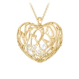 Organic Caged Hearts Pendant in 18K Gold Plated Silver with Diamond