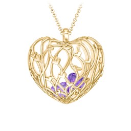 Organic Caged Hearts Pendant in 18K Gold Plated Silver with Amethyst, Cubic Zirconia, Blue Topaz, Blue Sapphire, and Emerald