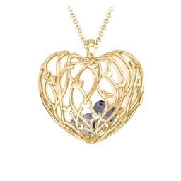 Organic Caged Hearts Pendant in 18K Gold Plated Silver with Alexandrite, Cubic Zirconia, Blue Topaz, Blue Sapphire, and Emerald