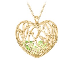 Organic Caged Hearts Pendant in 18K Gold Plated Silver with Peridot