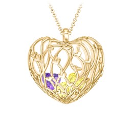 Organic Caged Hearts Pendant in 18K Gold Plated Silver with Citrine and Amethyst