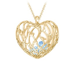 Organic Caged Hearts Pendant in 18K Gold Plated Silver with Blue Topaz, Cubic Zirconia, Blue Sapphire, and Emerald