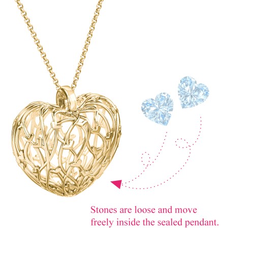 Organic Caged Hearts Pendant – 18K Gold Plated Silver with Aquamarine