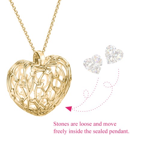 Organic Caged Hearts Pendant – 18K Gold Plated Silver with Cubic Zirconia