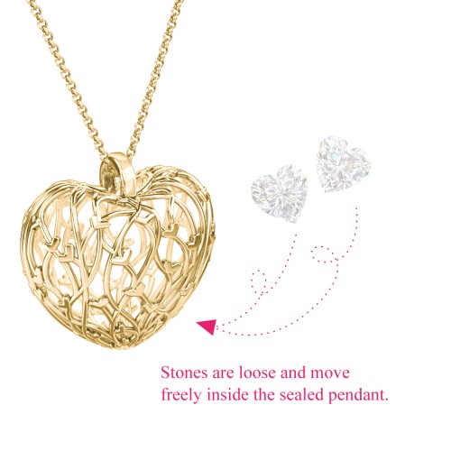 Organic Caged Hearts Pendant – 18K Gold Plated Silver with Diamond