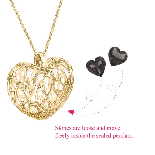 Organic Caged Hearts Pendant – 18K Gold Plated Silver with Smokey Quartz