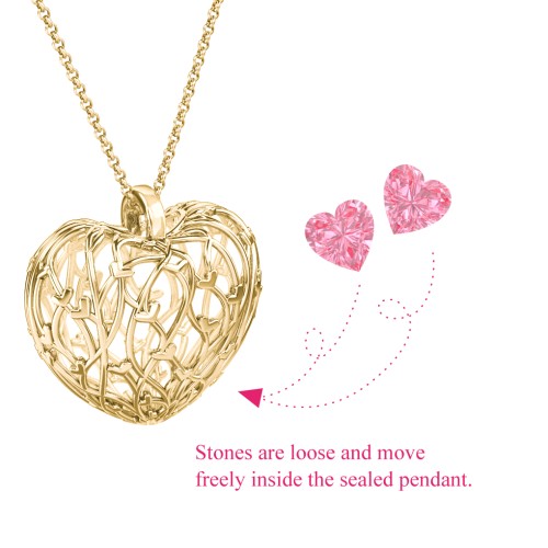 Organic Caged Hearts Pendant – 18K Gold Plated Silver with Pink Tourmaline