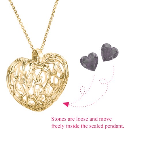 Organic Caged Hearts Pendant – 18K Gold Plated Silver with Alexandrite