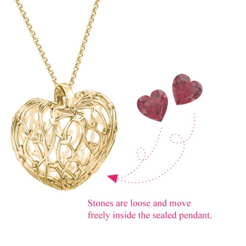 Organic Caged Hearts Pendant – 18K Gold Plated Silver with Ruby