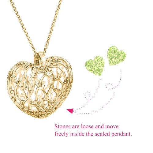 Organic Caged Hearts Pendant – 18K Gold Plated Silver with Peridot
