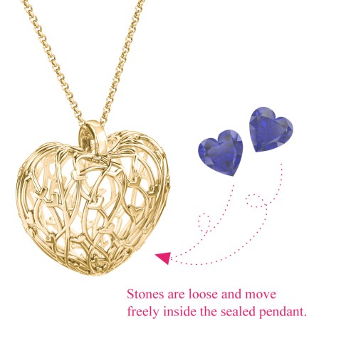 Organic Caged Hearts Pendant – 18K Gold Plated Silver with Blue Sapphire