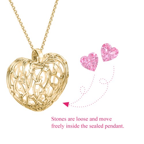 Organic Caged Hearts Pendant – 18K Gold Plated Silver with Pink Tourmaline